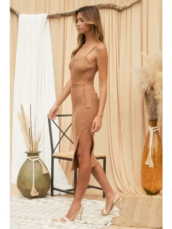 Sand | Belted Knit Dress