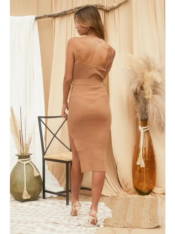 Sand | Belted Knit Dress